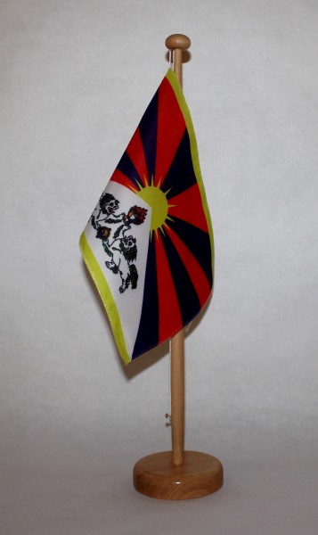 Tischflagge Tibet 25x15 cm optional mit Holz- oder Chromständer Tischfahne Tischfähnchen