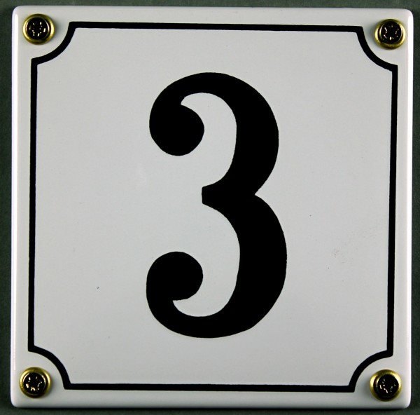 Hausnummernschild 3 weiß 12x12 cm sofort lieferbar Schild Emaille Hausnummer Haus Nummer Zahl Ziffer