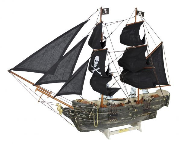 Schiffsmodell Piratenschiff schwarz aus Holz 78x60cm Modellschiff Schiffsmodelle Totenkopf
