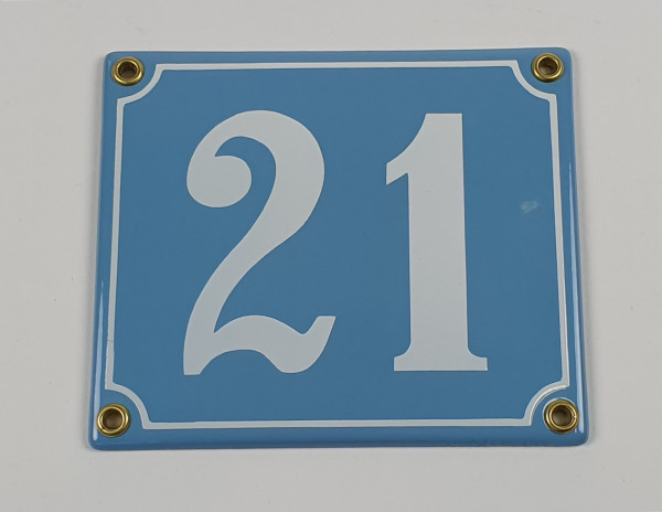 21 hellblau / weiß Clarendon 14x12 cm sofort lieferbar Schild Emaille Hausnummer