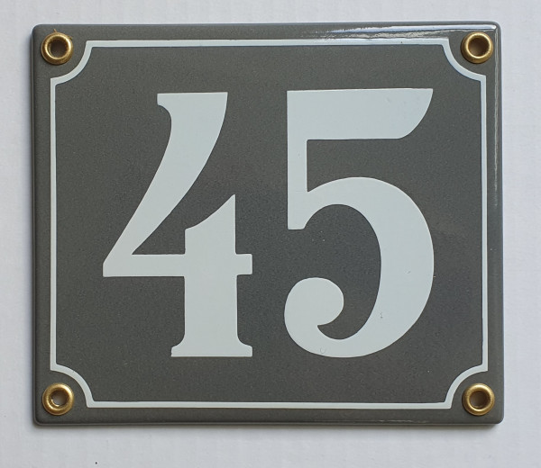 Hausnummernschild 45 anthrazit grau Clarendon 14x12 cm Emailleschild