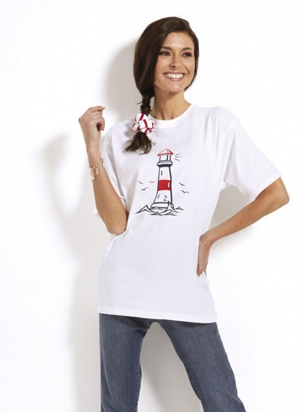 Maritimes T-Shirt mit Leuchtturm blau oder weiß
