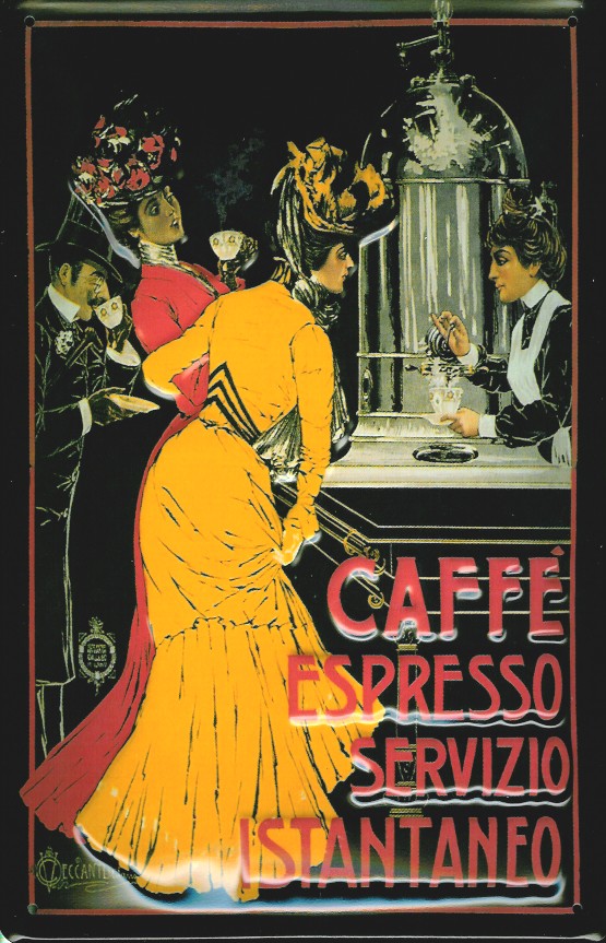 Blechschild Restaurant Küche  Espresso Kaffekocher Frau Karikatur italienisch 
