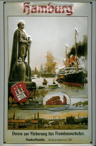 Blechschild Nostalgieschild Hamburg Bismarck Denkmal Hafen Bismarckdenkmal