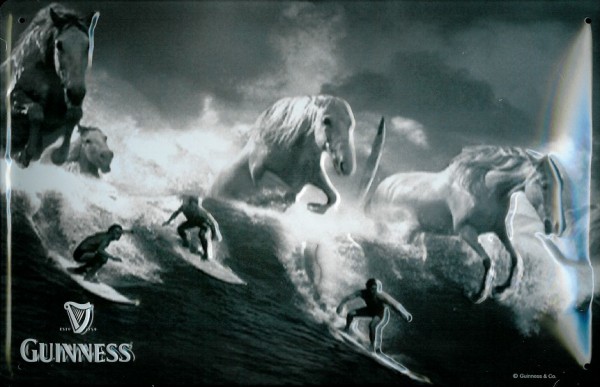Blechschild Guinness Bier Surfer Wellen Pferde Schild Nostalgie Werbeschild