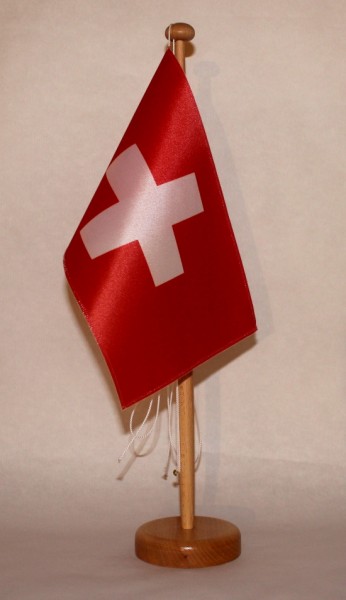 Tischflagge Schweiz Schweizerfahne 25x15 cm optional mit Holz- oder Chromständer Tischfahne Tischfäh