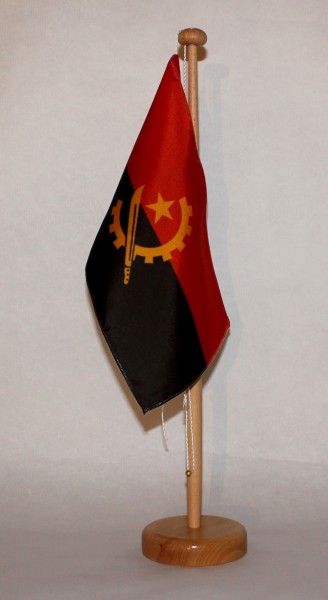 Tischflagge Angola 25x15 cm optional mit Holz- oder Chromständer Tischfahne Tischfähnchen
