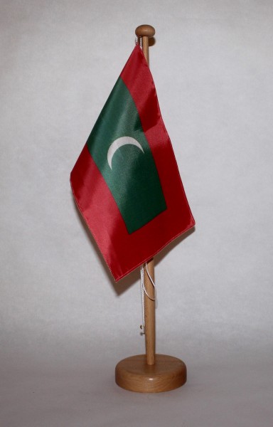 Tischflagge Malediwen 25x15 cm optional mit Holz- oder Chromständer Tischfahne Tischfähnchen