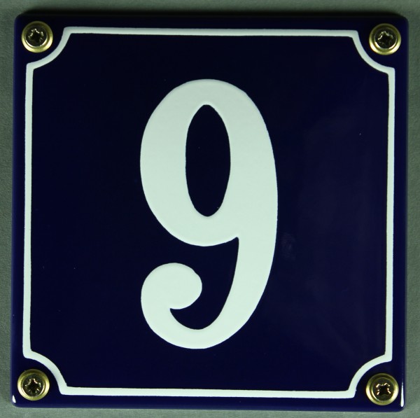 Hausnummernschild 9 blau - weiß 12x12 cm sofort lieferbar Schild Emaille Hausnummer Haus Nummer Zahl
