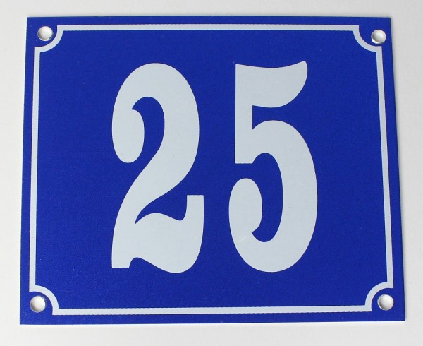 Hausnummernschild Aluminium Aluschild 1 mm Stärke Alu Schild Nr. 25 blau