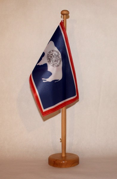 Tischflagge Wyoming USA Bundesstaat US State optional mit Holz- oder Chromständer Tischfahne Tischfä