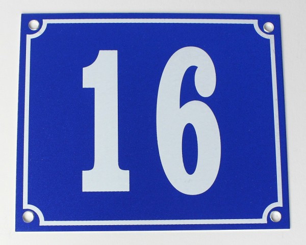 Hausnummernschild Aluminium Aluschild 1 mm Stärke Alu Schild Nr. 16 blau
