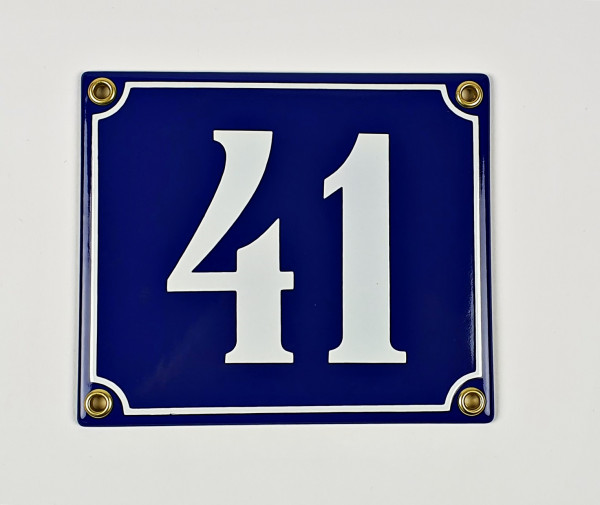 41 blau / weiß Clarendon 14x12 cm sofort lieferbar Schild Emaille Hausnummer