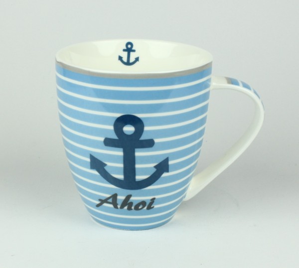 Maritimer Becher Anker Ahoi gestreift Tasse Kaffee Becher Andenken weiß blau