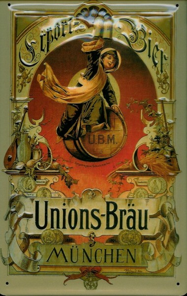 Blechschild Unions-Bräu München Bier nostalgisches Reklame Schild Werbeschild