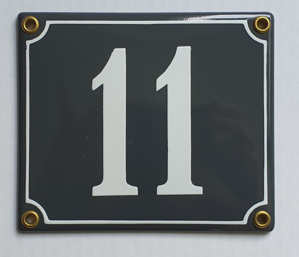 11 dunkelgrau / weiß 14x12 cm sofort lieferbar Schild Emaille Hausnummer