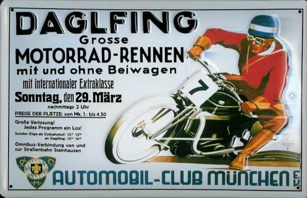 Blechschild Daglfing Motorrad Rennen Nostalgieschild Schild