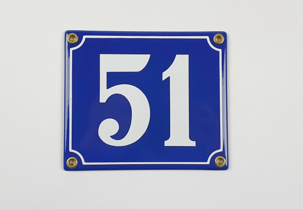 Hausnummernschild 51 blau Clarendon 14x12 cm Emailleschild