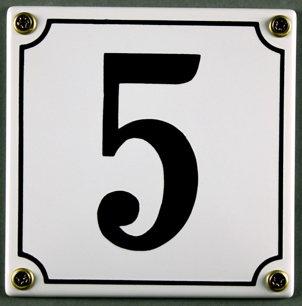 Hausnummernschild 5 weiß 12x12 cm sofort lieferbar Schild Emaille Hausnummer Haus Nummer Zahl Ziffer