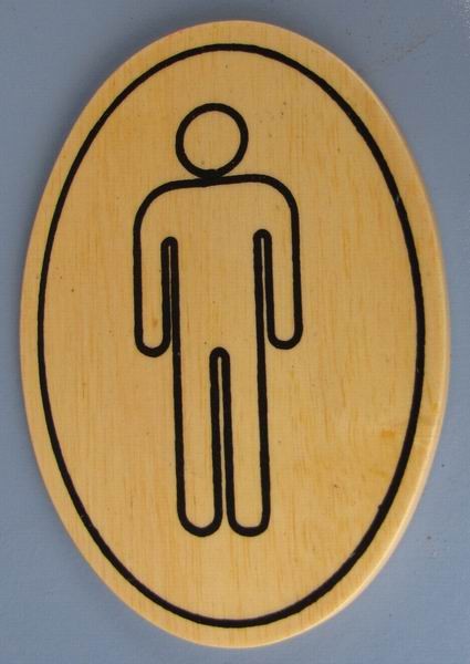 Ovales Holz - Türschild Herren Piktogramm Toilette 7x10 cm helles Holzschild
