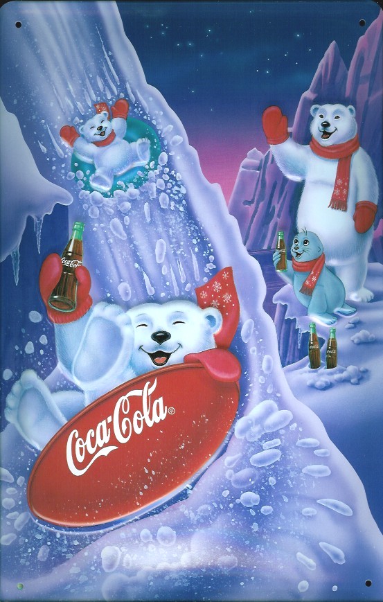 Schlittenfahrt Schlitten rodeln retro Schild 2 Blechschild Coca Cola Eisbären 