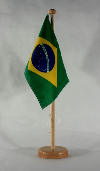 Tischflagge Brasilien 25x15 cm optional mit Holz- oder Chromständer Tischfahne Tischfähnchen