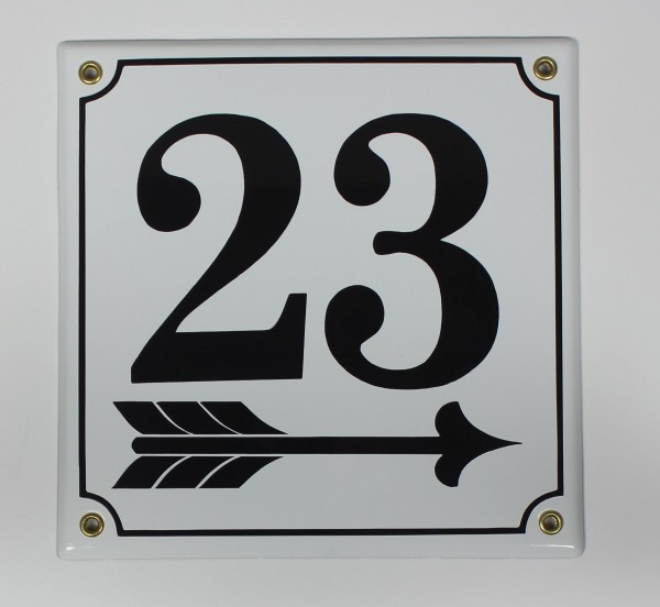Berliner Hausnummernschild 23 Pfeil rechts 20x20 cm Emailleschild