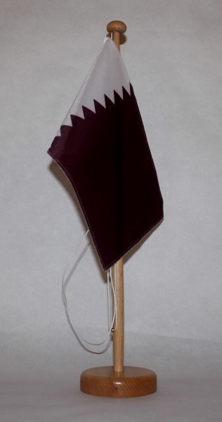 Tischflagge Katar 25x15 cm optional mit Holz- oder Chromständer Tischfahne Tischfähnchen