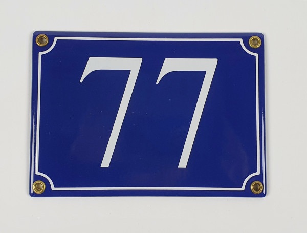 Hausnummernschild 77 blau Serif 17x12 cm Emailleschild